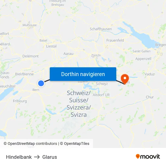 Hindelbank to Glarus map