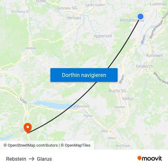 Rebstein to Glarus map