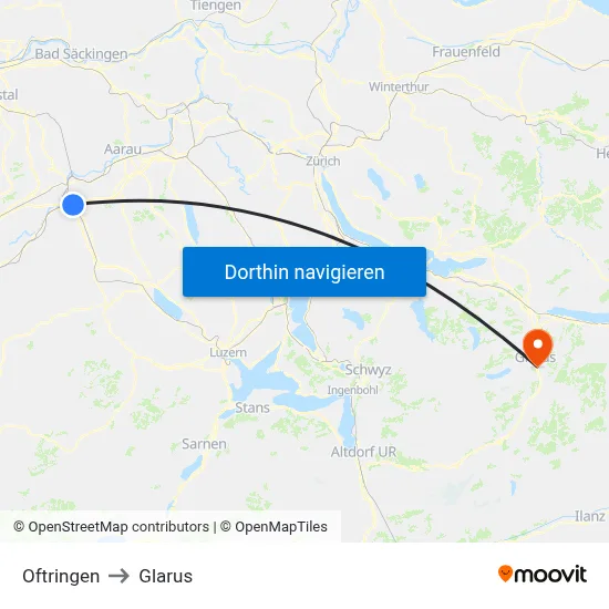 Oftringen to Glarus map