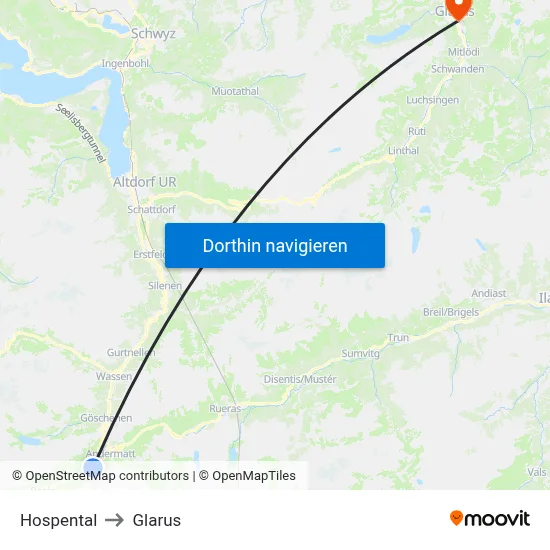Hospental to Glarus map