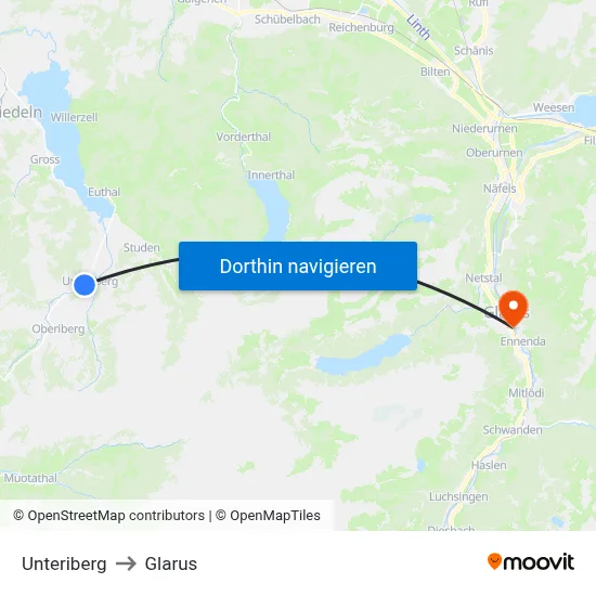 Unteriberg to Glarus map