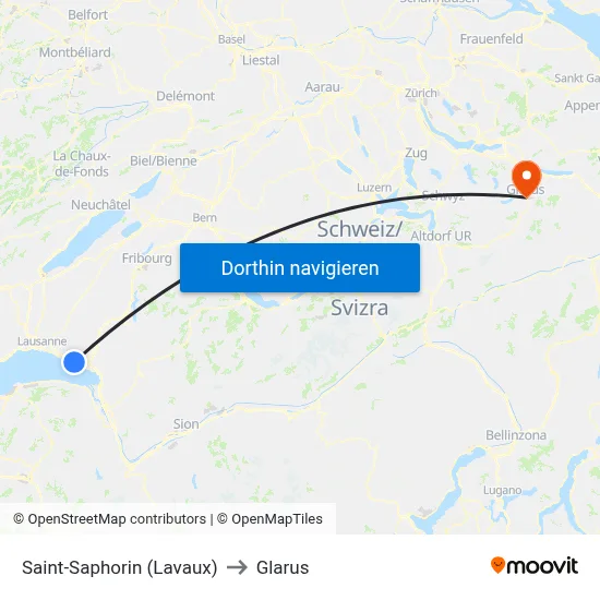 Saint-Saphorin (Lavaux) to Glarus map