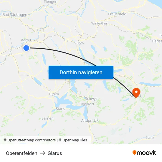 Oberentfelden to Glarus map