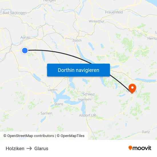 Holziken to Glarus map