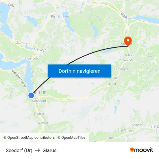 Seedorf (Ur) to Glarus map