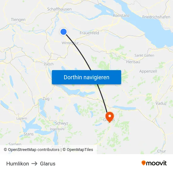 Humlikon to Glarus map