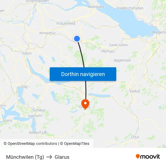 Münchwilen (Tg) to Glarus map