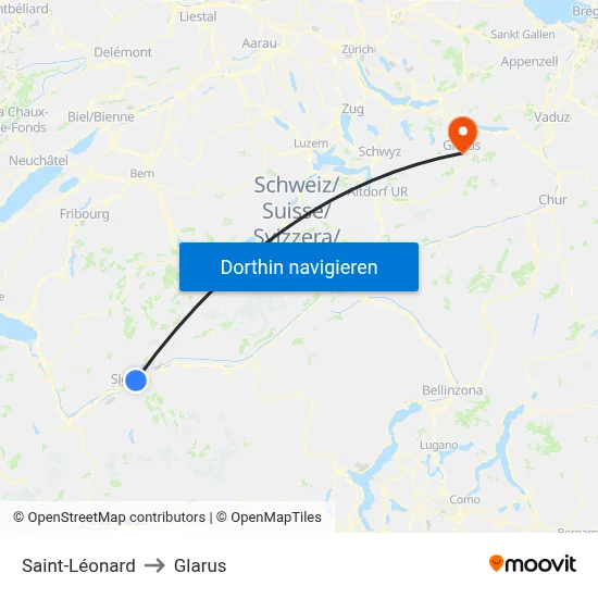 Saint-Léonard to Glarus map