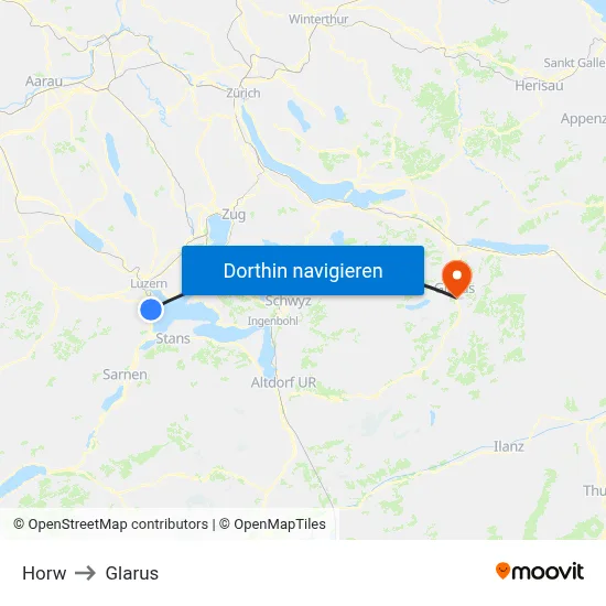Horw to Glarus map
