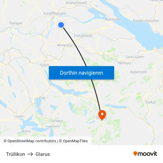 Trüllikon to Glarus map