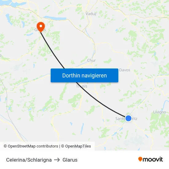 Celerina/Schlarigna to Glarus map
