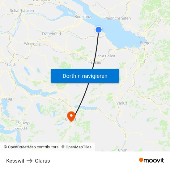 Kesswil to Glarus map