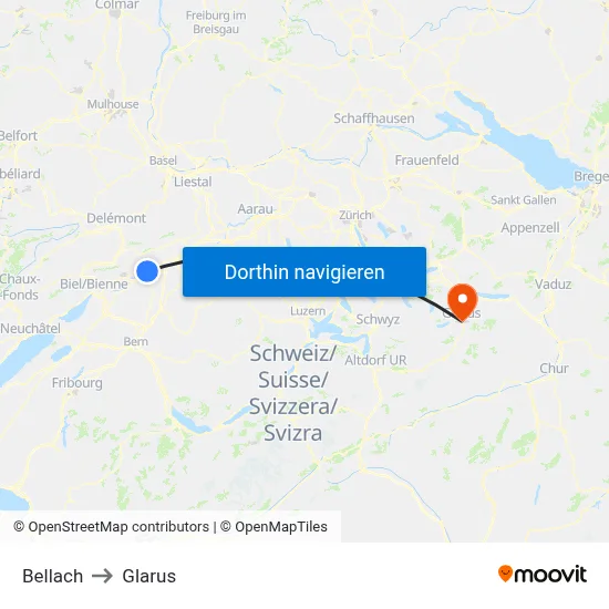 Bellach to Glarus map