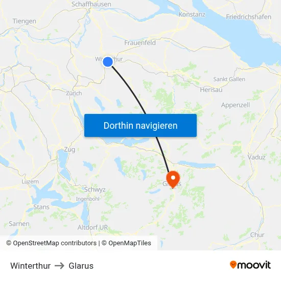 Winterthur to Glarus map