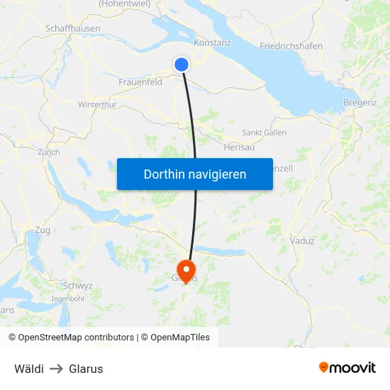 Wäldi to Glarus map