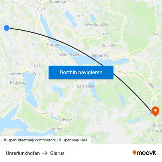 Unterlunkhofen to Glarus map