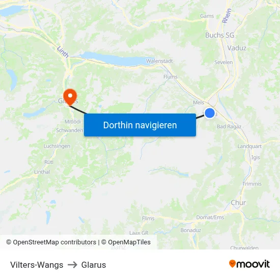 Vilters-Wangs to Glarus map