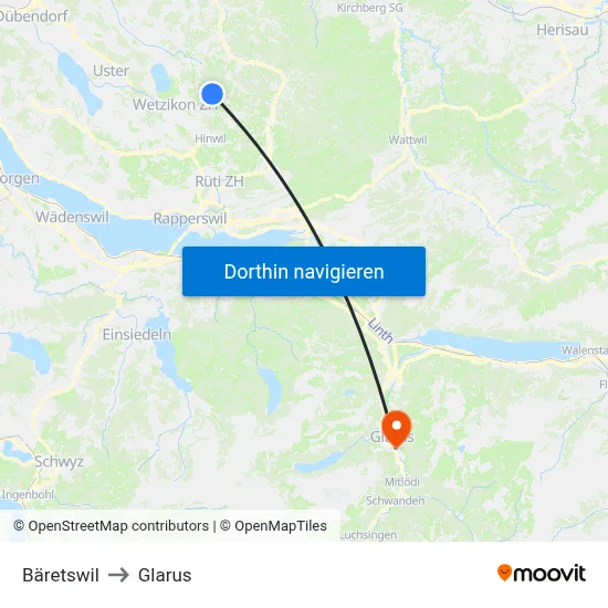 Bäretswil to Glarus map