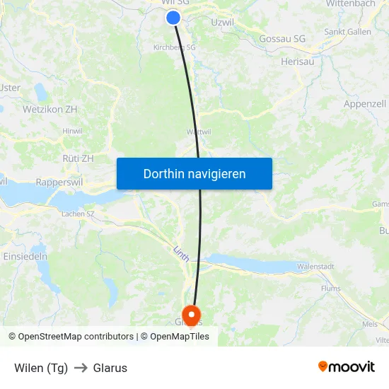 Wilen (Tg) to Glarus map