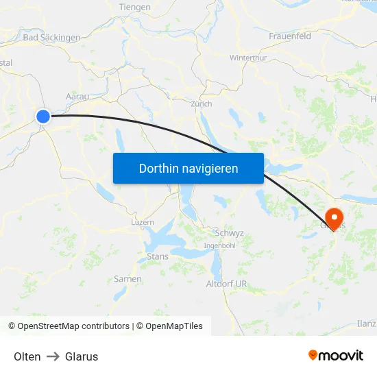 Olten to Glarus map