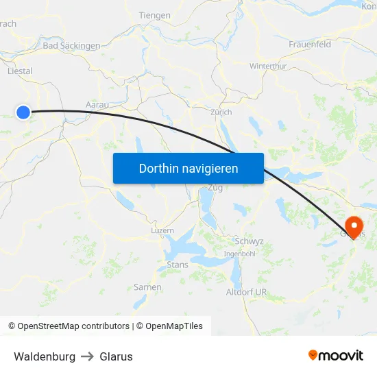 Waldenburg to Glarus map