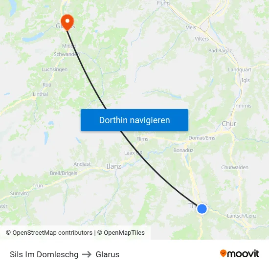 Sils Im Domleschg to Glarus map