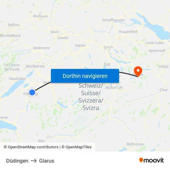 Düdingen to Glarus map