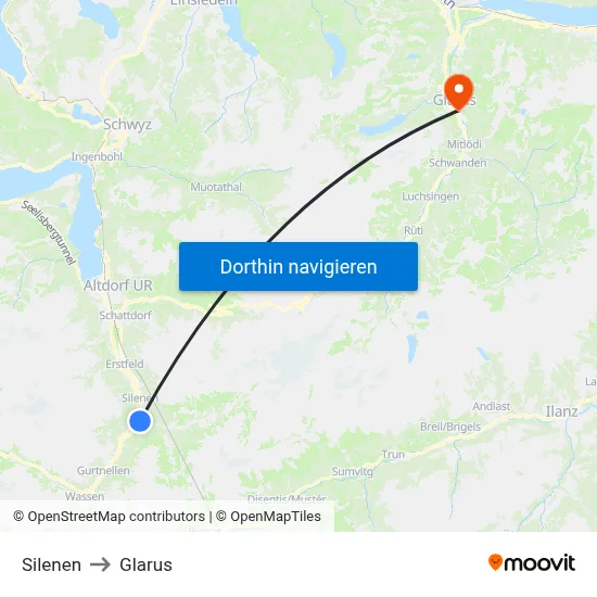 Silenen to Glarus map