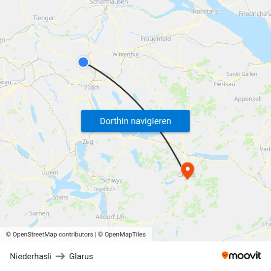 Niederhasli to Glarus map