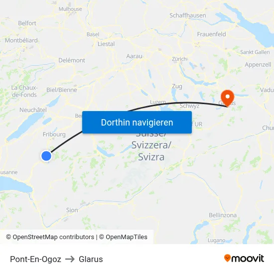 Pont-En-Ogoz to Glarus map