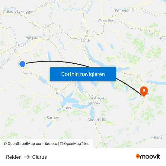 Reiden to Glarus map