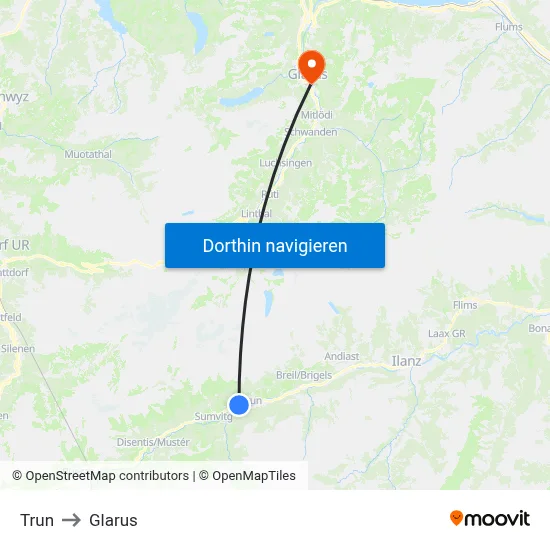 Trun to Glarus map
