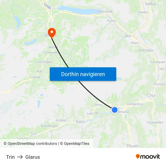 Trin to Glarus map