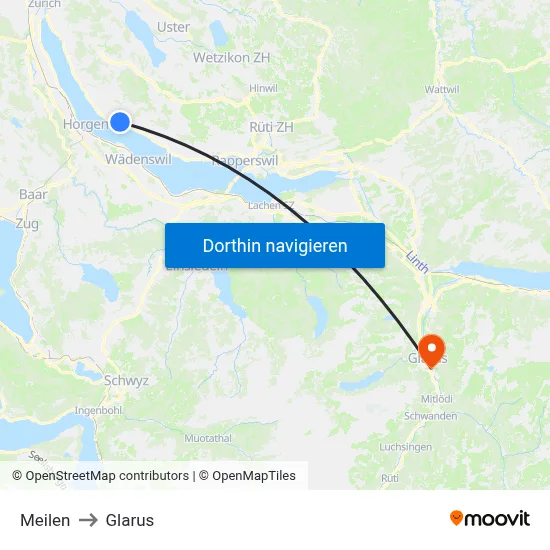 Meilen to Glarus map