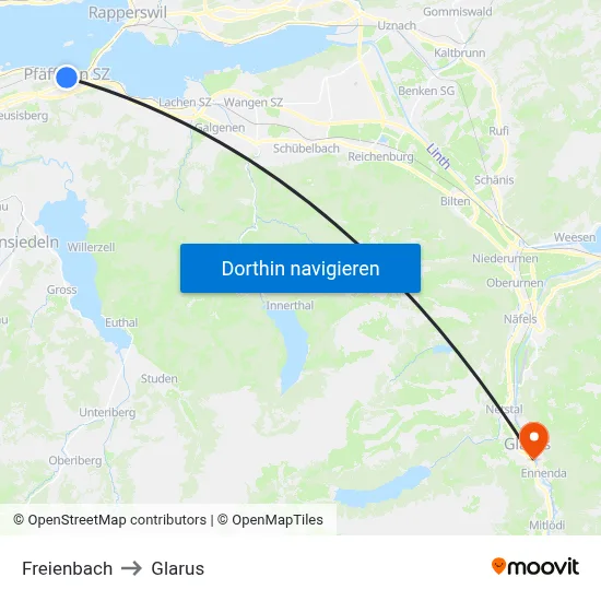 Freienbach to Glarus map