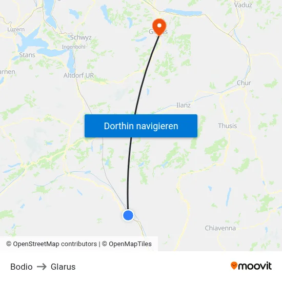 Bodio to Glarus map