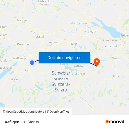 Aefligen to Glarus map