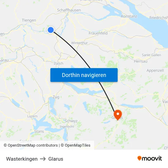 Wasterkingen to Glarus map