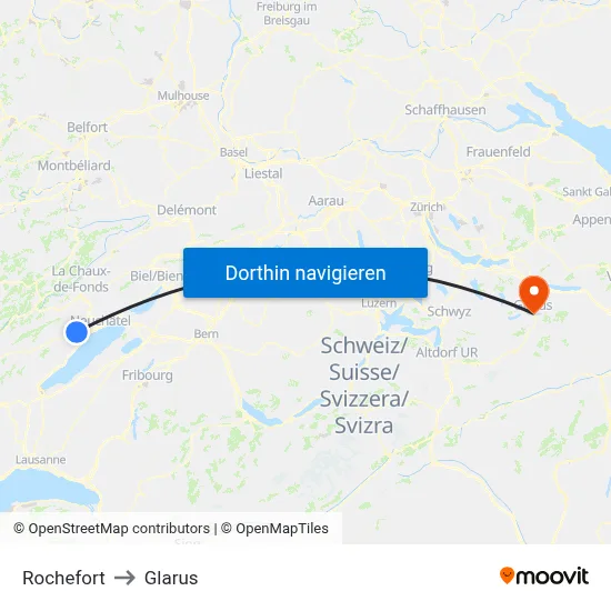 Rochefort to Glarus map