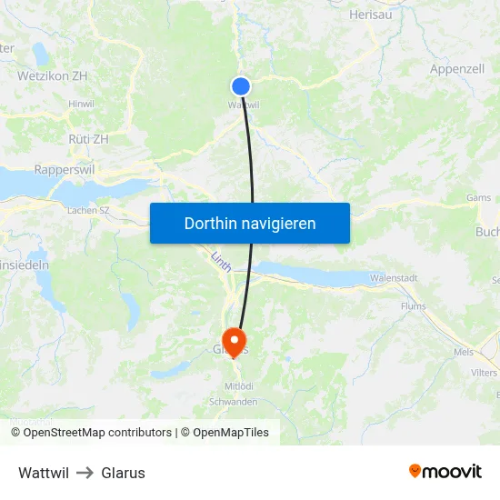 Wattwil to Glarus map