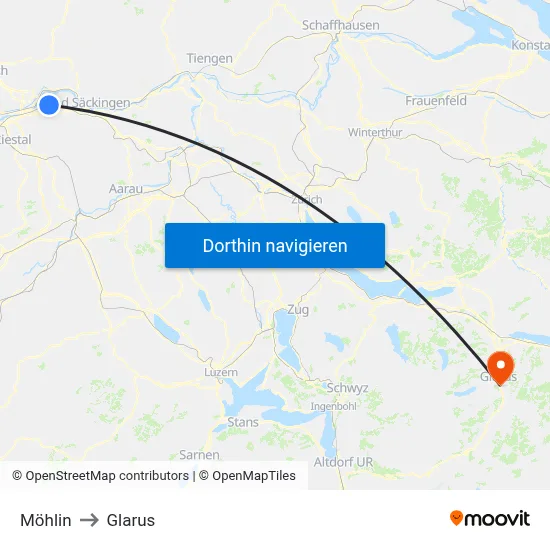 Möhlin to Glarus map