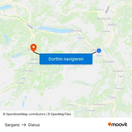 Sargans to Glarus map