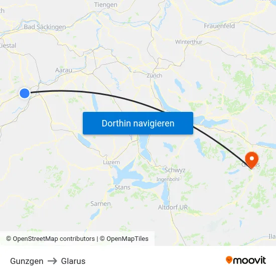 Gunzgen to Glarus map