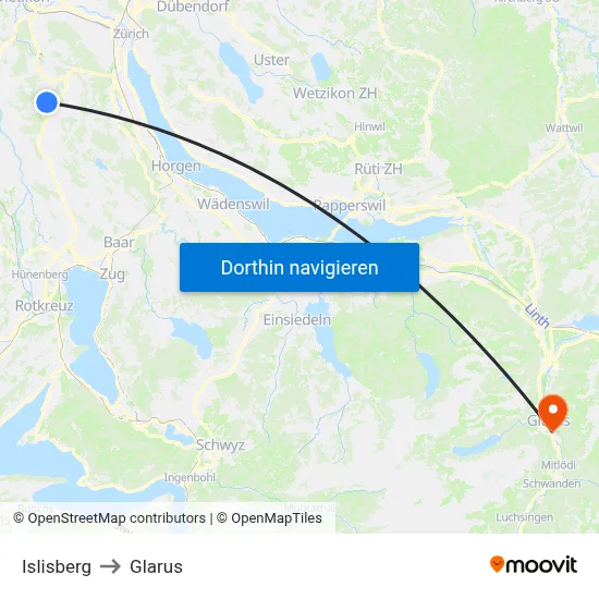 Islisberg to Glarus map