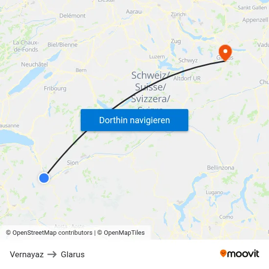 Vernayaz to Glarus map