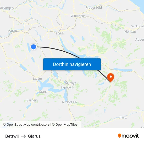 Bettwil to Glarus map