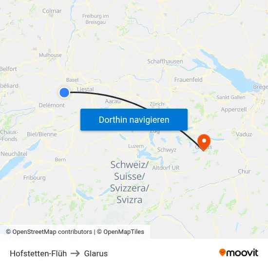Hofstetten-Flüh to Glarus map