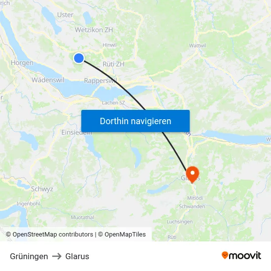 Grüningen to Glarus map