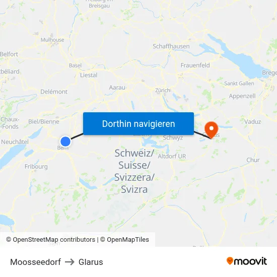 Moosseedorf to Glarus map