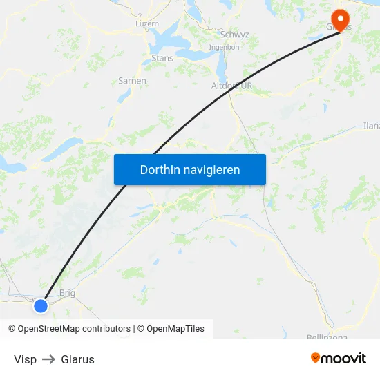 Visp to Glarus map